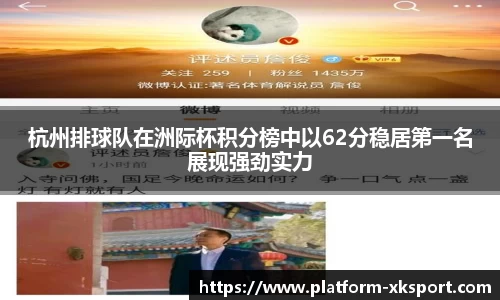 杭州排球队在洲际杯积分榜中以62分稳居第一名展现强劲实力